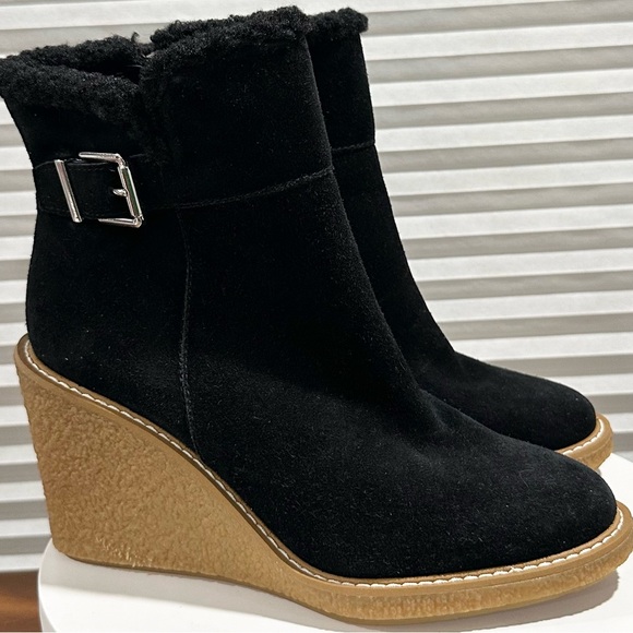 🌸FRANCO SARTO🌸 Ulayna Black Suede Ankle Wedge Boot Size:8.5 - Picture 7 of 16